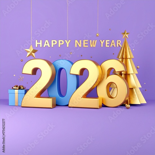 A creative 2026 template design featuring elegant 3D typography and festive composition. New Year posters, digital banners, social media greetings, marketing templates, Christmas Day Design 2026 