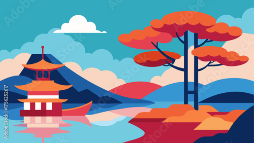 Pagoda and tree reflecting on the water