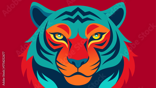 Colorful graphic illustration of a tiger