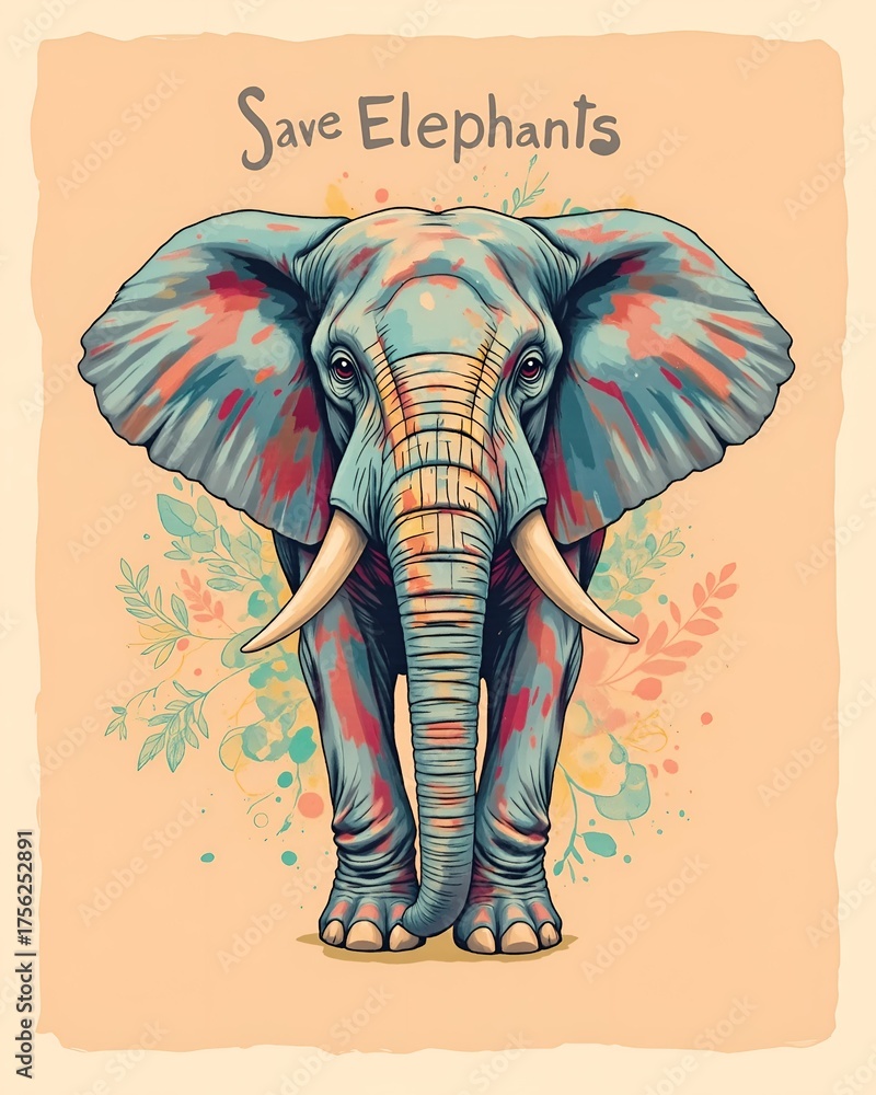 Obraz premium Save Elephants Vintage Illustration