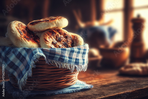Fototapeta Naklejka Na Ścianę i Meble -  Bieszczadzkie Proziaki, soda bread, originating from Subcarpathia. AI generativ.