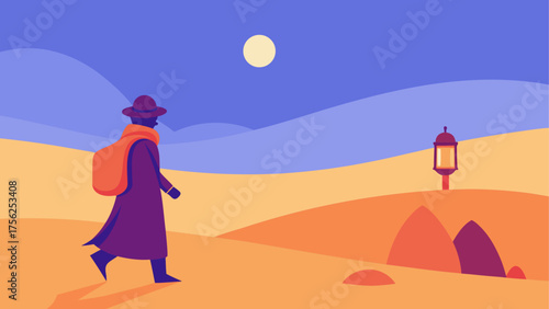 Person walking through desert with lantern