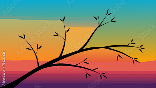 Silhouette tree branch against sunset sky