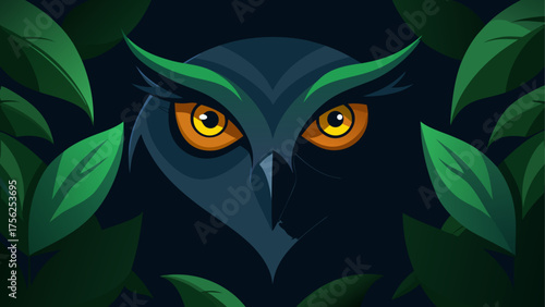 Illustration of an owl hidden in foliage