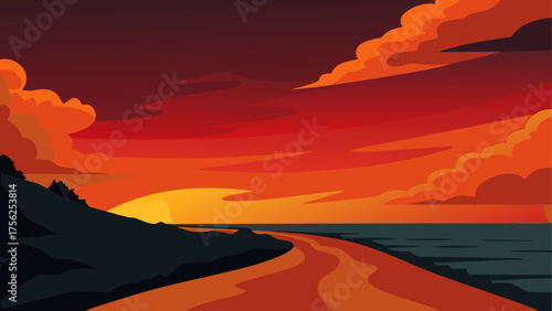 Sunset scene with clouds and ocean view