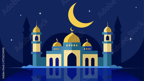 Illustration of a mosque at night scene