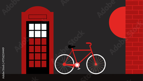 Red bicycle near london telephone booth