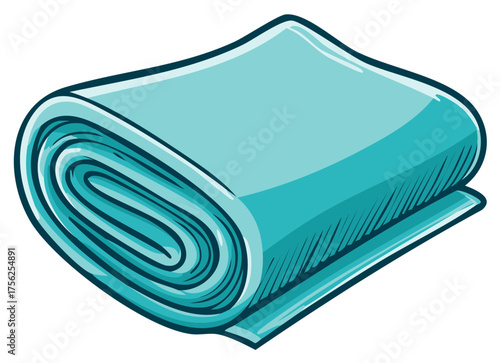 Rolled light blue fabric stack illustration displays neat folds and crisp edges in a cartoon style render.
