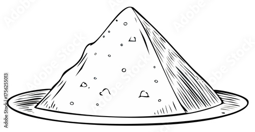 Hand drawn illustration of a conical pile of ingredients on a plate