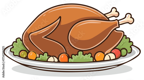 Delicious roasted turkey on a serving platter with festive garnishes for holiday celebration