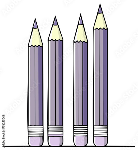 Four pencils of varying sharpened points lined up on a surface in a graphic style