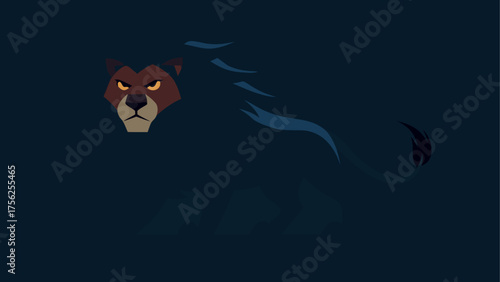 Stylized lion head in a dark environment