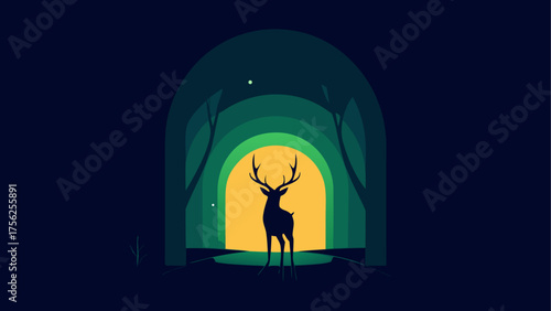 Silhouette deer standing in forest tunnel