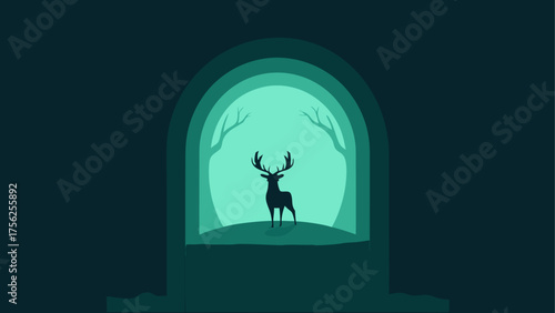 Silhouette deer in layered archway scene
