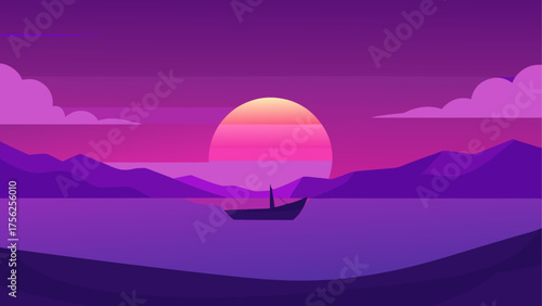 Boat sailing under sunset landscape view