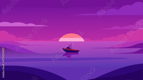 Boat sailing at sunset on a calm sea view