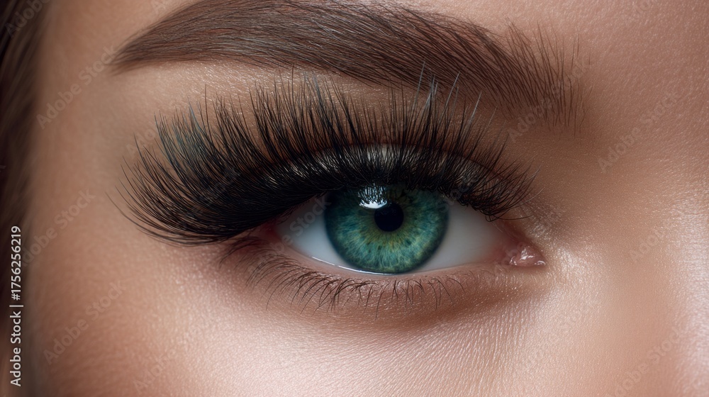 Obraz premium A mesmerizing close-up captures the beauty of an eye with vibrant hues and long lashes. The intricate details highlight the unique patterns and charms of this striking sight