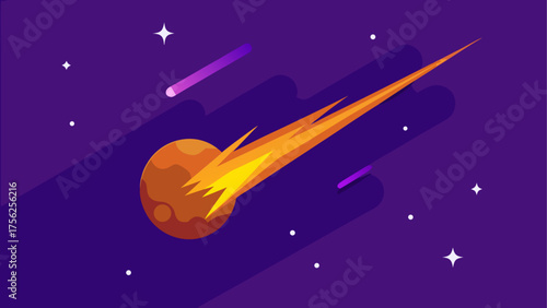 A comet flies through a starry sky scene