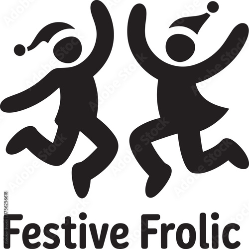 Jumping silhouettes in Santa hats vector illustration for holiday joy and celebration dance