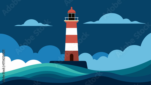 Lighthouse scene with clouds and waves