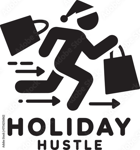 Silhouette of person running with shopping bags depicting holiday hustle retail activity