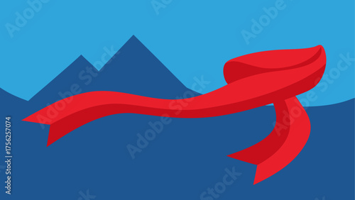 Red ribbon floating in front of mountains
