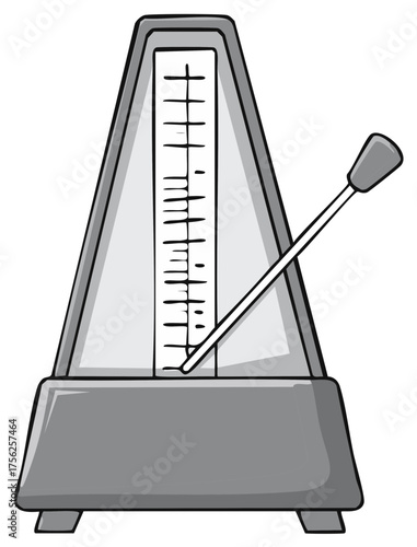 Simple vector illustration of gray Metronome swinging pendulum tempo beat instrument