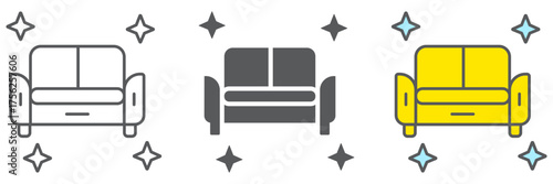 Clean sofa line icon, house and wash, furniture cleaning sign, vector graphics, a linear pattern on a white background. editable stroke