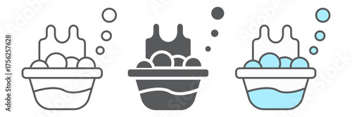 Basin with the clothes line icon, laundry and wash, laundering in basin sign, vector graphics, a linear pattern on a white background. editable stroke