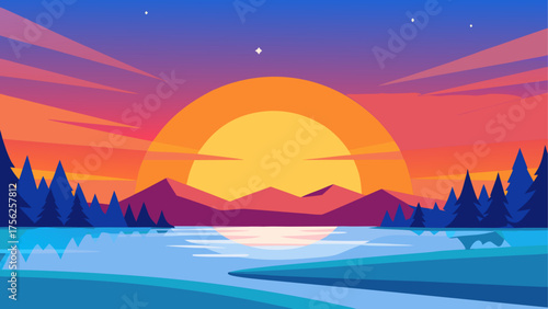 Landscape view of sunset over the mountains