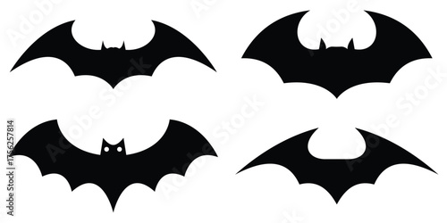 Halloween Bat Silhouettes Vector Set – Spooky Bat Icons on White Background