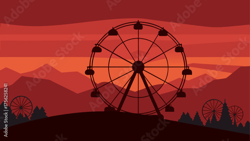 Ferris wheel silhouette against sunset sky