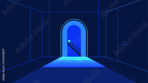 A blue door in a blue lined room design