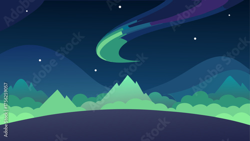 Night landscape with aurora and mountains