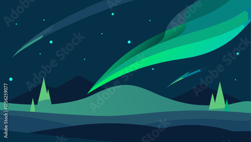 Illustration of aurora borealis at night