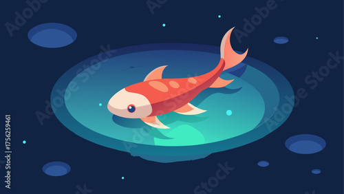 Cartoonish orange fish in a blue pond area
