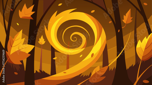 Autumnal forest with swirling wind effect