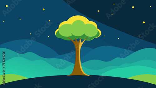 A tree under a starry night landscape art