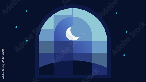 Moon seen through a stylized window pane