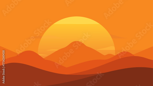Sunset over the mountain range landscape