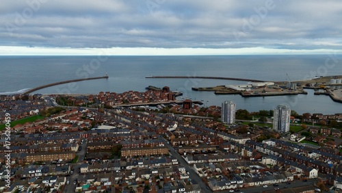 Aerial Drone View of Sunderland City Centre and River Wear in North East England