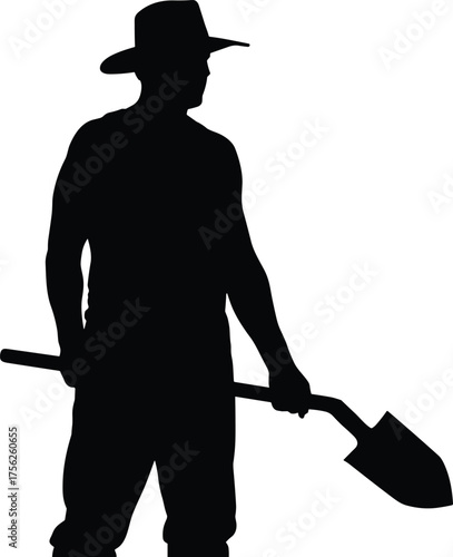 Wallpaper Mural Person holding shovel silhouette cartoon illustration, symbolic labor and expressive gesture artwork for lifestyle and cultural storytelling design Torontodigital.ca