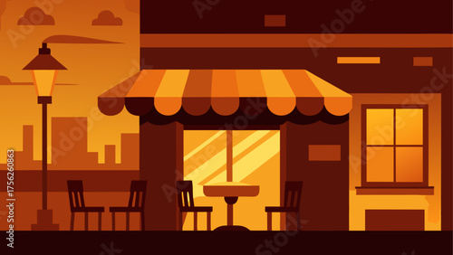 Illustration of a cafe at dusk or dawn