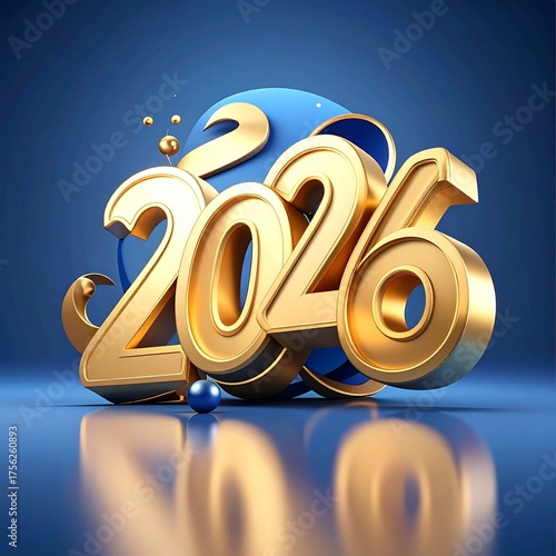 A creative 2026 template design featuring elegant 3D typography and festive composition. New Year posters, digital banners, social media greetings, marketing templates, Christmas Day Design 2026 