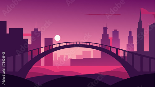 Cityscape silhouette with bridge at dusk