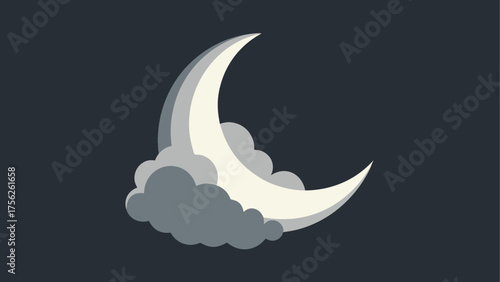 Crescent moon partially covered by clouds