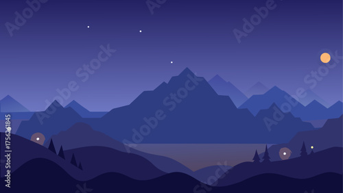 Night landscape with mountains and stars