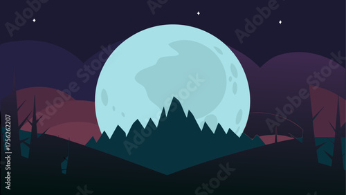 Illustration of a full moon night scene