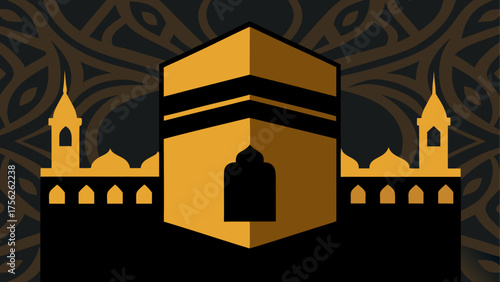Illustration of the kaaba with towers aside