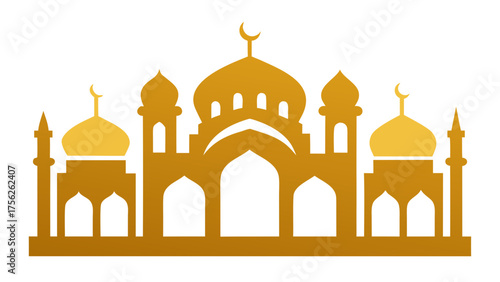 Golden mosque with domes and crescent moon